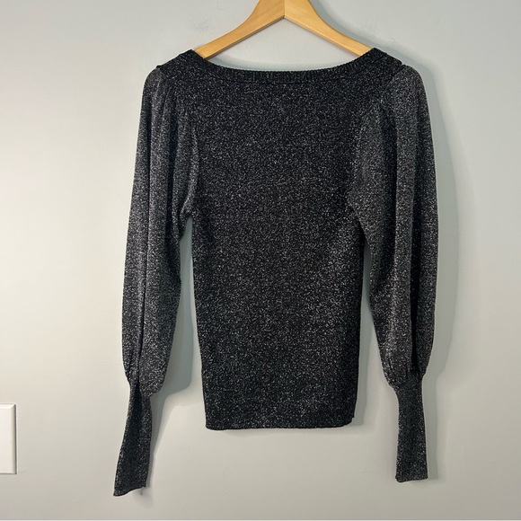 AllSaints Gloria Jumper Black Sparkly Puff Sleeve Top - Picture 6 of 8